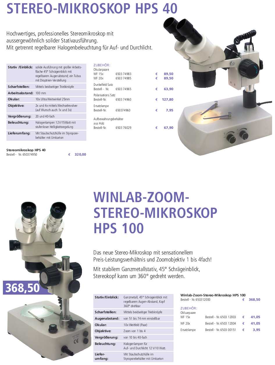 WinLab-Zoom Stereo-Mikroskop HPS 100