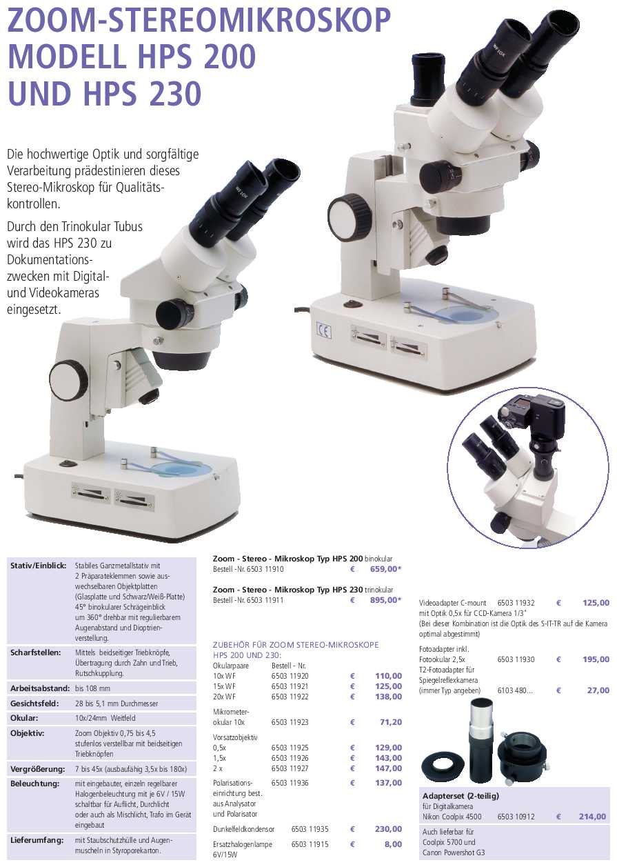 Zoom-Stereo-Mikroskop HPS 200 + 230