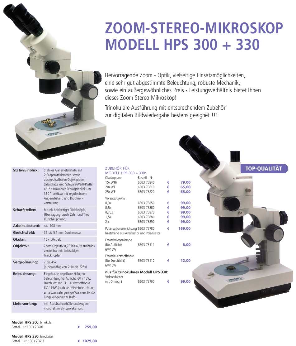 Zoom-Stereo-Mikroskop HPS 300 + 330